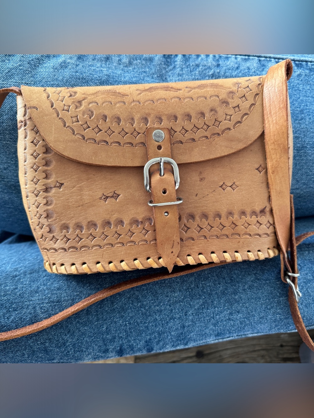 Hand-Tooled Mexican Leather Crossbody Bag